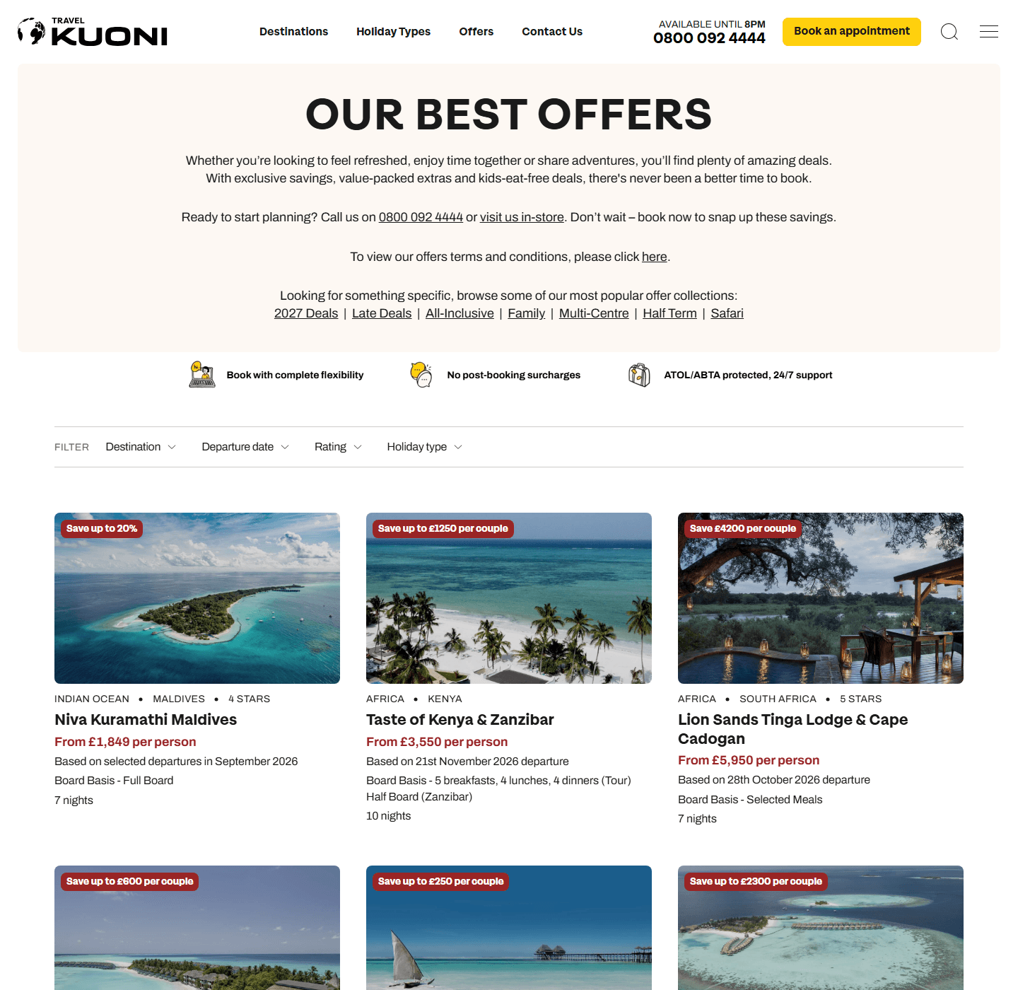 Kuoni offer card for Lion Sands Tinga Lodge and Cape Cadogan showing a £4,200 saving