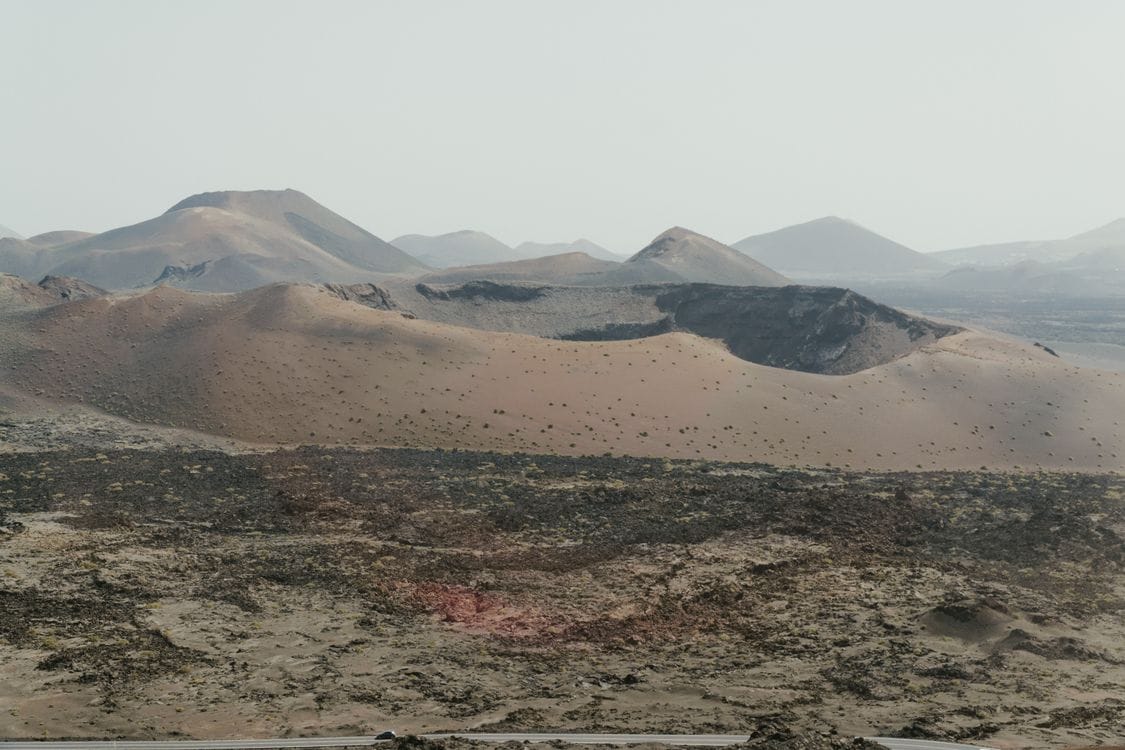 Volcanic cones and lava fields in Timanfaya National Park, Lanzarote