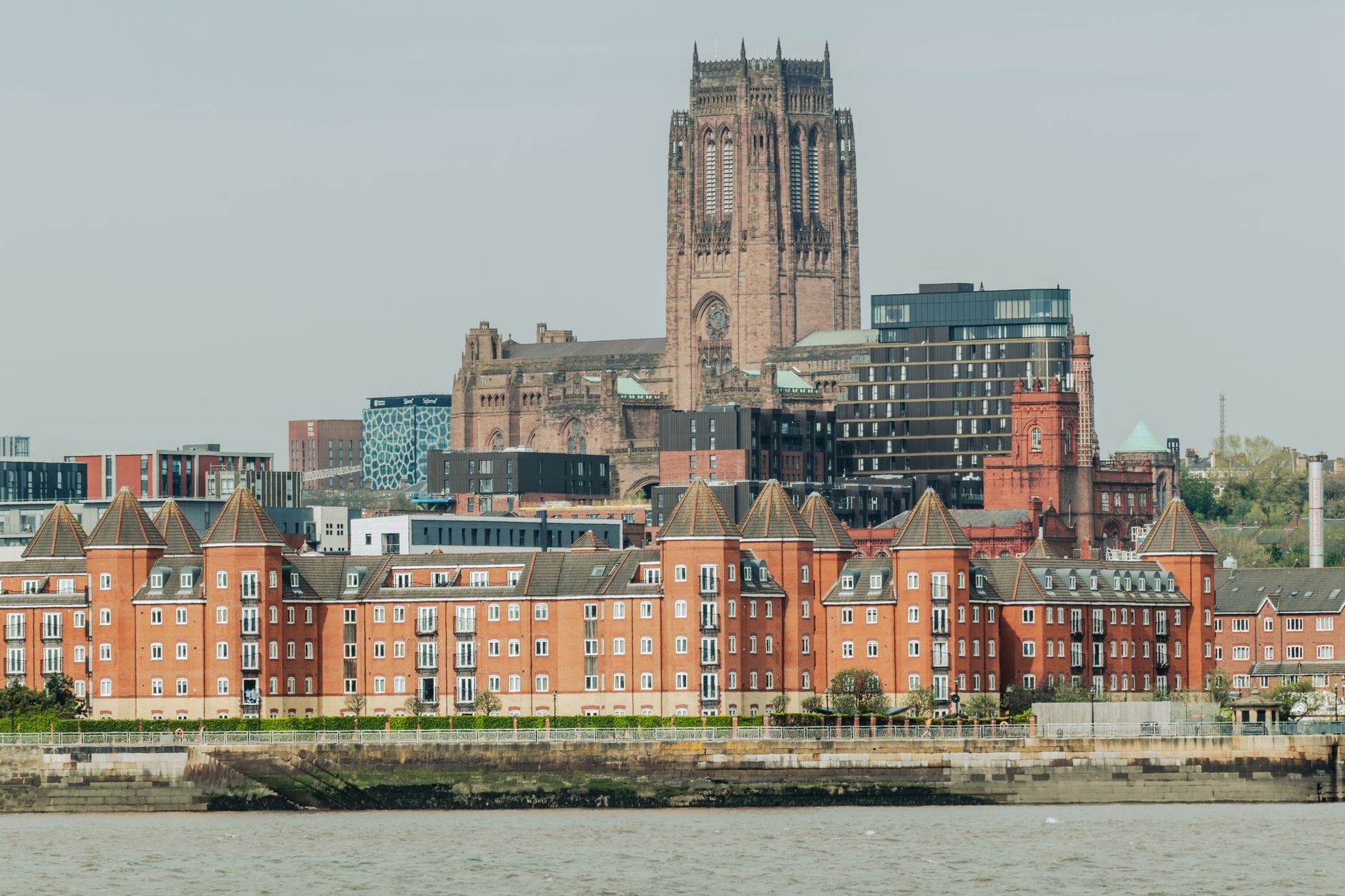 Liverpool Cathedral seen from across the surrounding streets