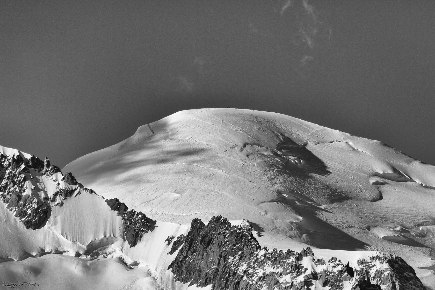 Mont Blanc's snow-covered summit rising above Chamonix
