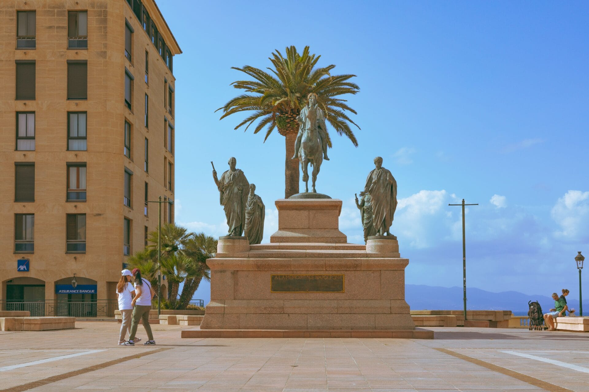 The statue of Napoleon and his brothers on Place d'Austerlitz in Ajaccio