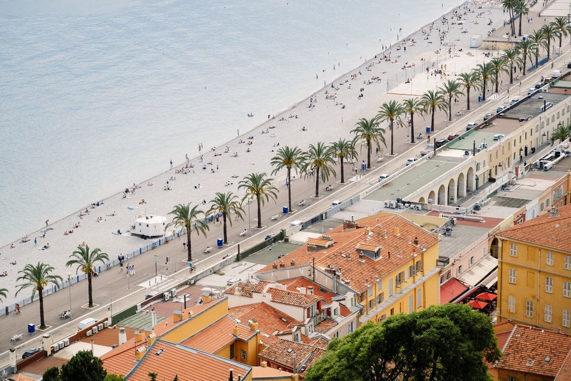 Aerial view of the Nice coastline, French Riviera, France