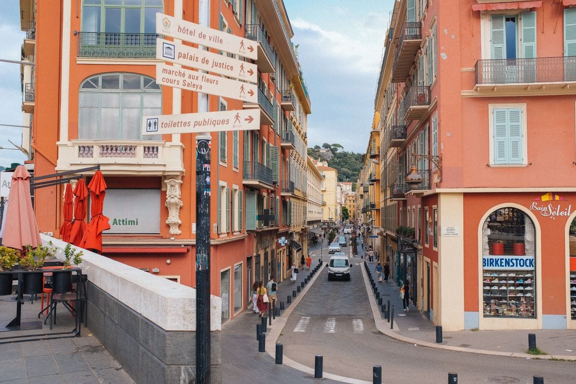 A colourful street in Vieux Nice, Nice's old town, free to explore at any time