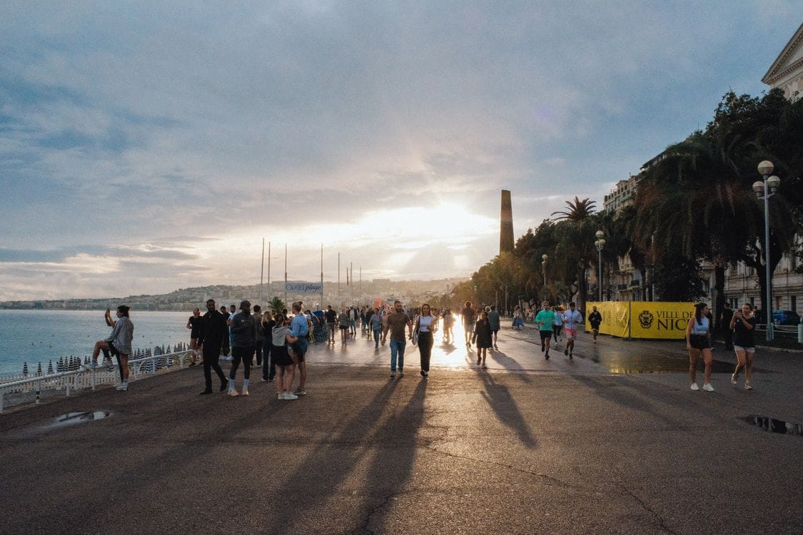 Promenade des Anglais in Nice at sunset, free to walk at any time of day