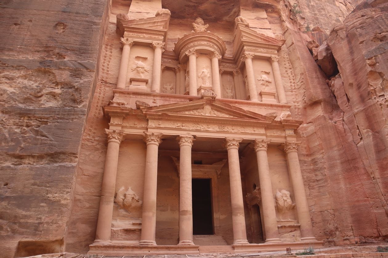 The rock-carved facade of the Treasury at Petra in Jordan, a UNESCO World Heritage Site featured on Exoticca's Middle East itineraries