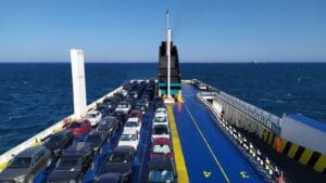 Cars parked on a ferry deck at sea, used for the Stena Line Holland ferry deal