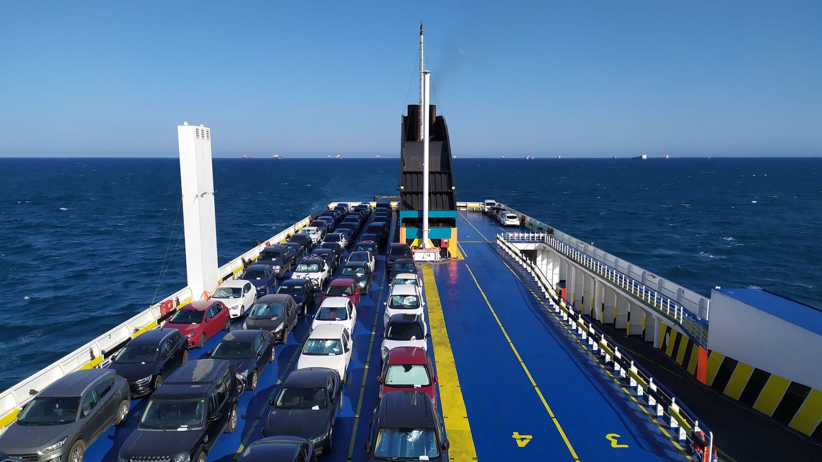 Cars parked on a ferry deck at sea, used for the Stena Line Holland ferry deal