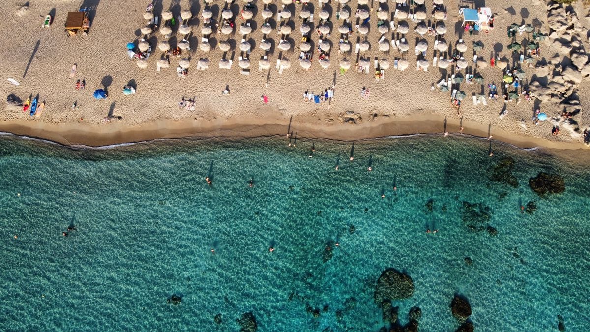 Aerial view of a beach in Chania, Crete, one of the Greek island destinations Thomas Cook packages