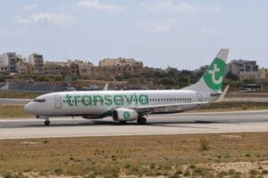 Best carry on bag for Transavia — Transavia Boeing 737 taxiing on the runway