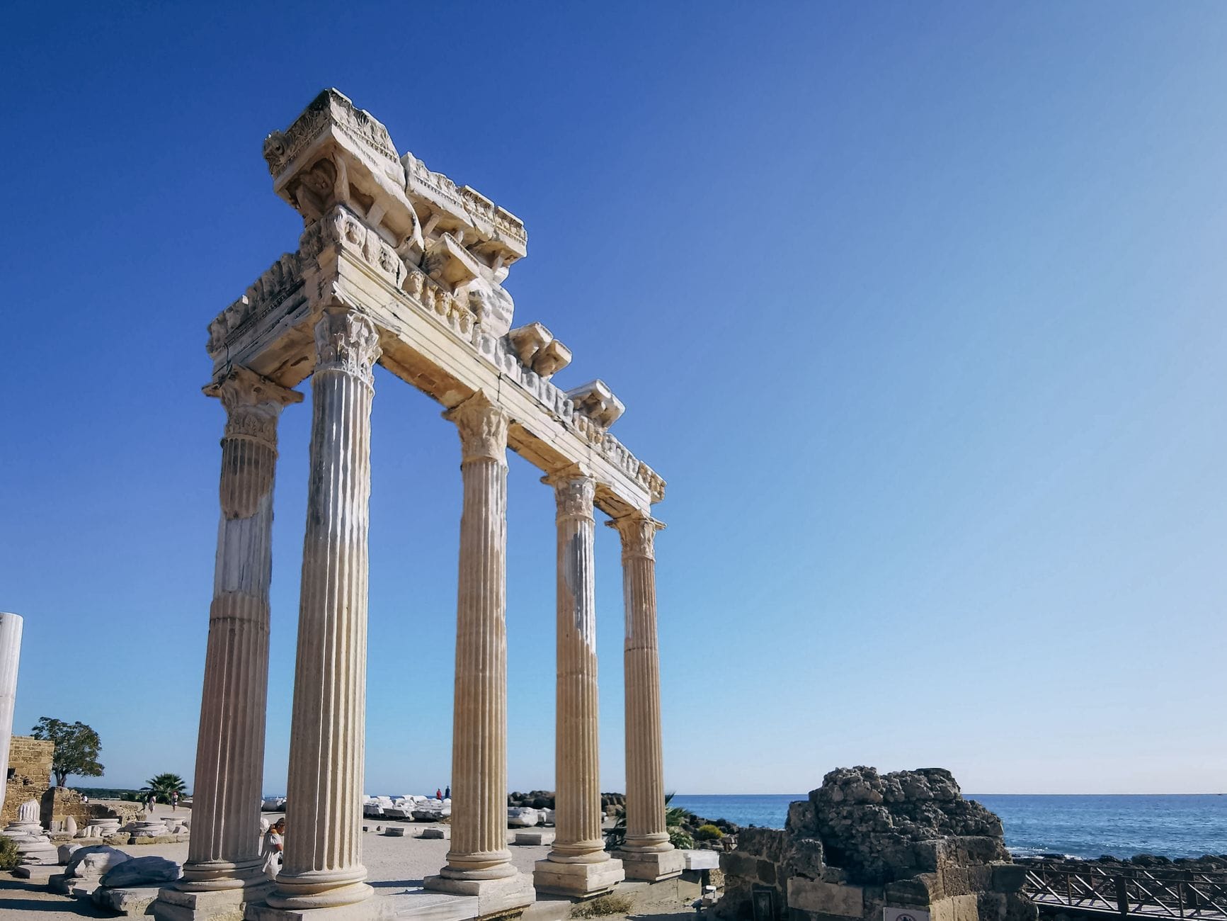 The Temple of Apollo columns by the sea at Side, Turkey