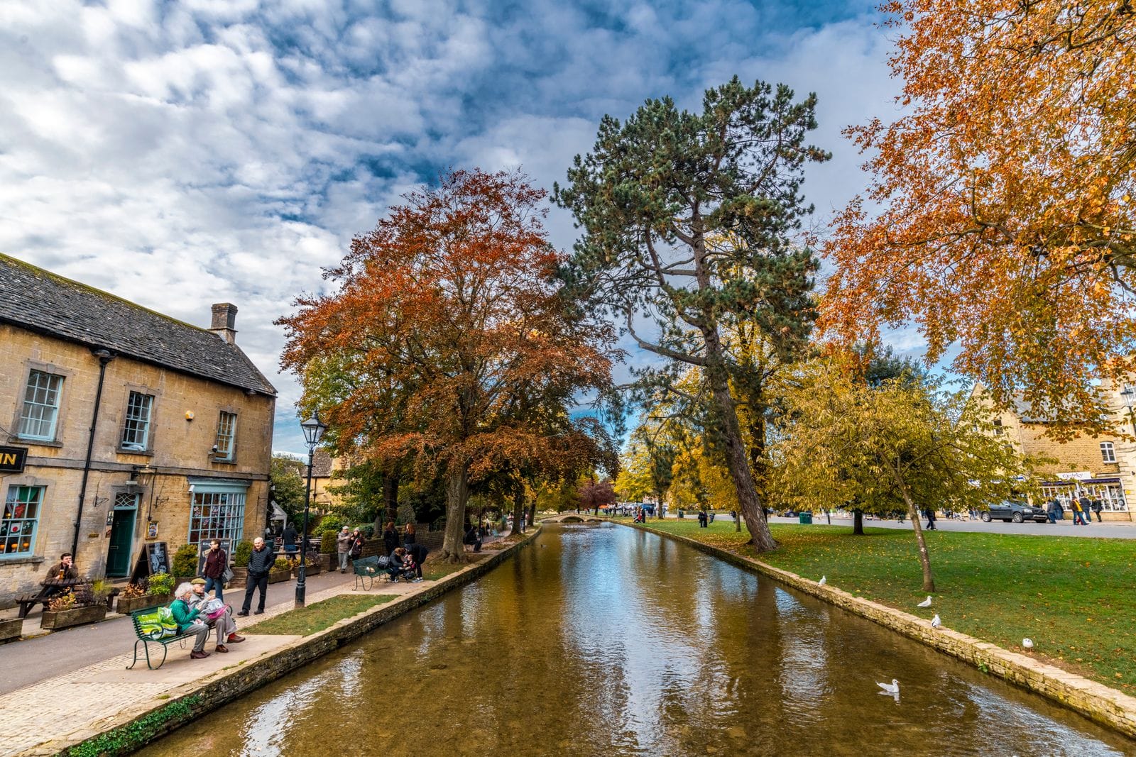 Bourton-on-the-Water in the Cotswolds with a stream running through the village