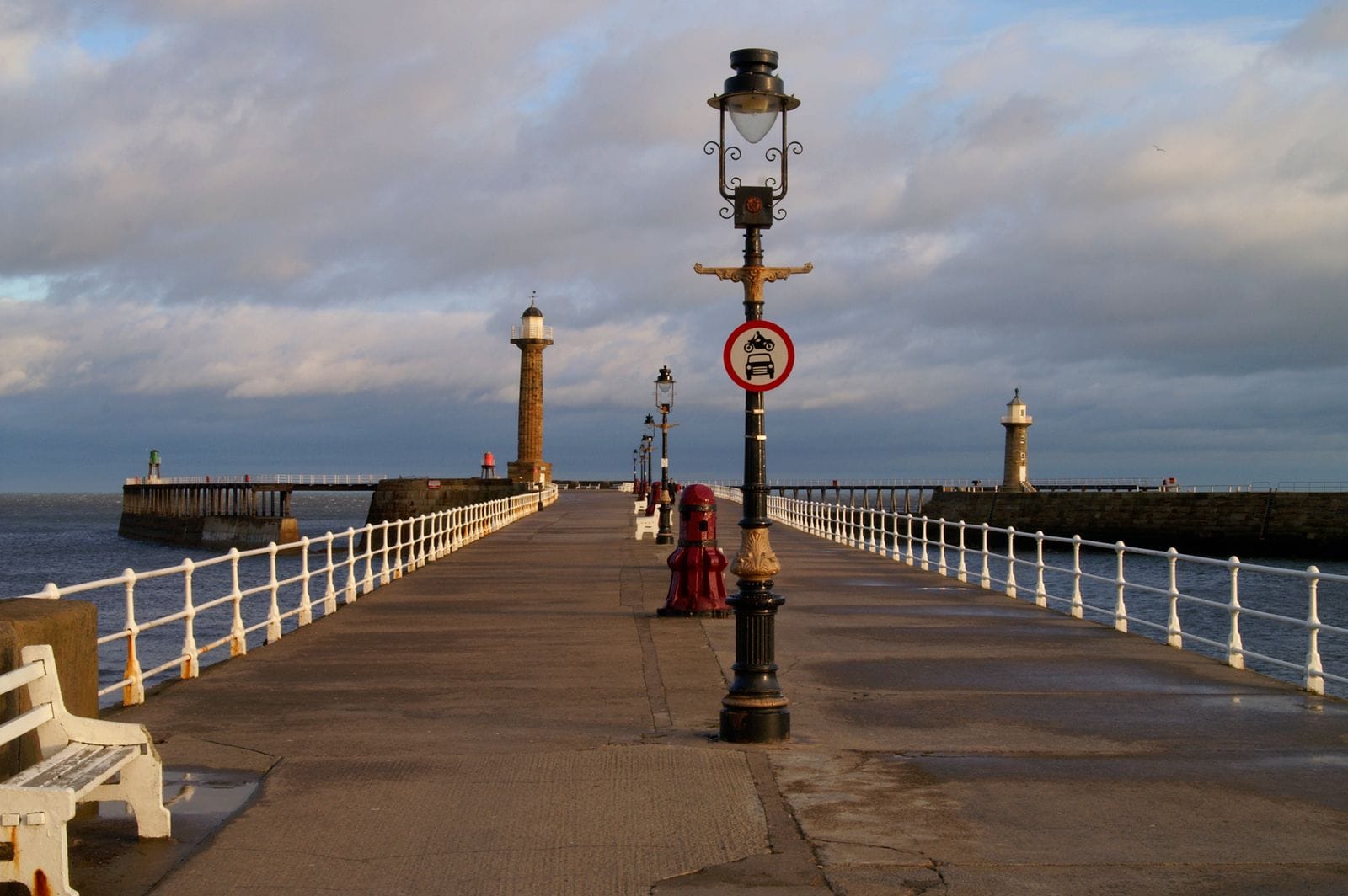 Whitby harbour and pier at sunset, North Yorkshire coast