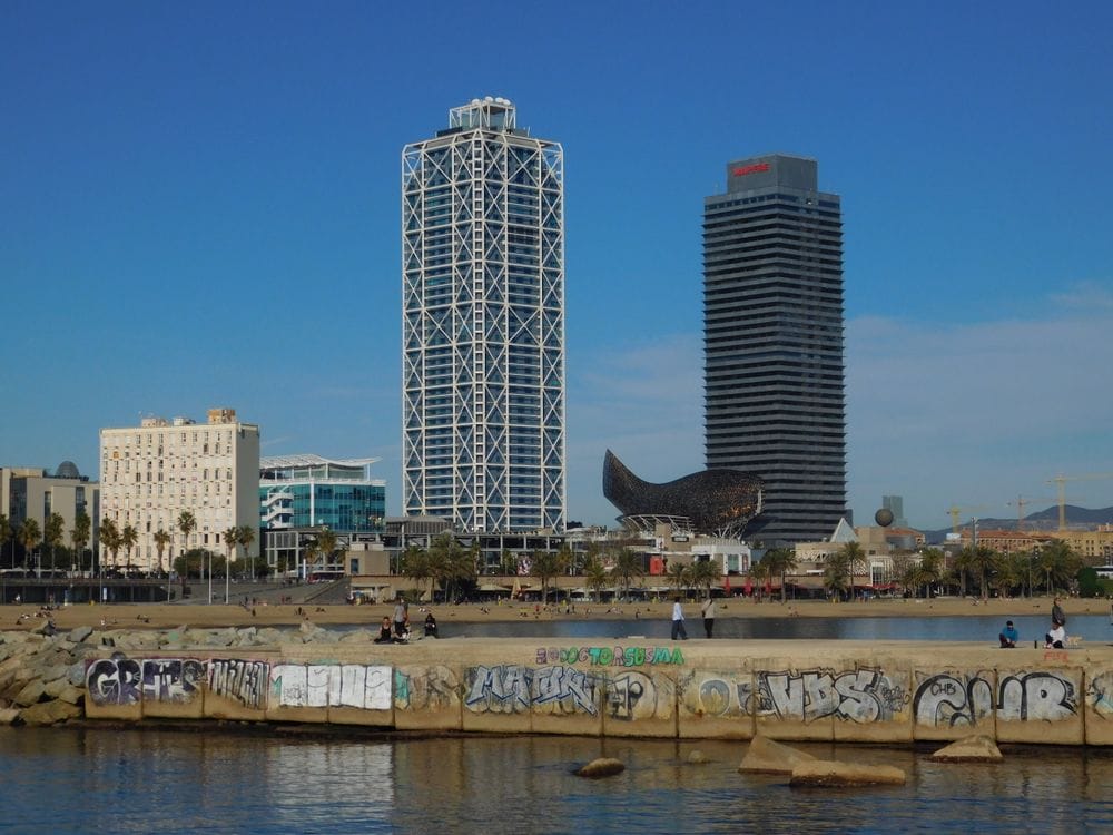 Vueling sale dates: Barceloneta beach and skyline in Barcelona, Vueling's home hub