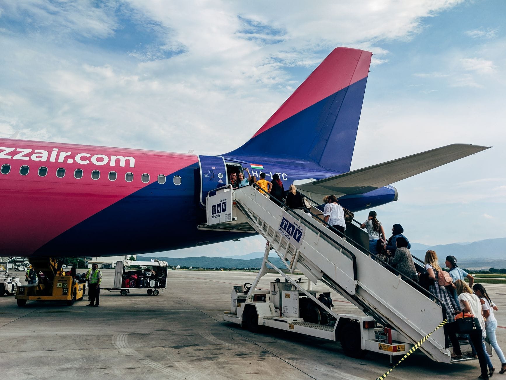 Passengers boarding a Wizz Air Airbus A320