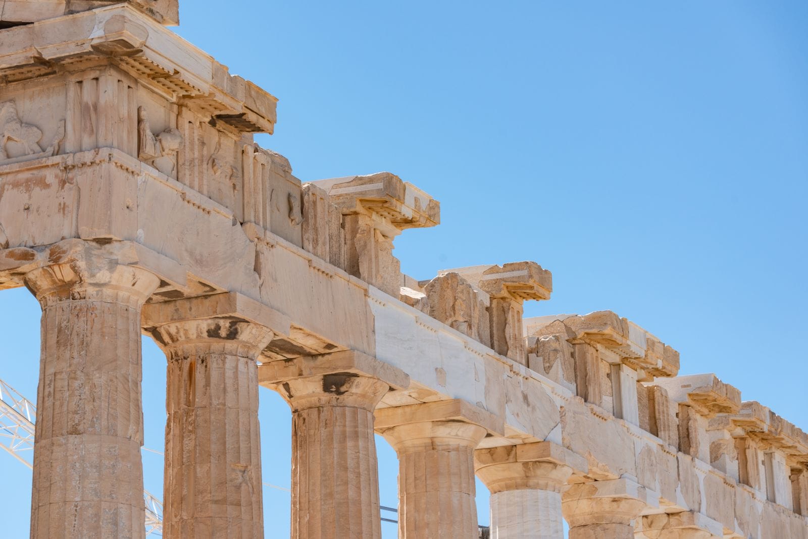 Close-up of the Parthenon's columns on the Acropolis, Athens' single most expensive sight at a fixed thirty-euro entry fee