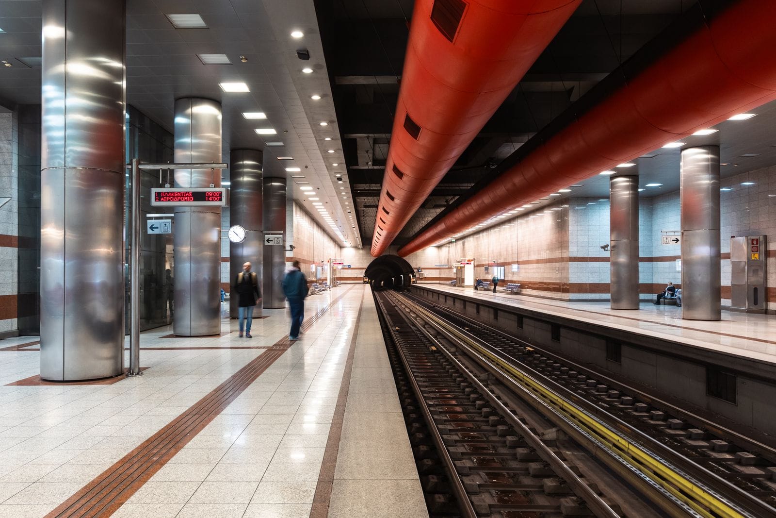 A modern Athens metro station platform