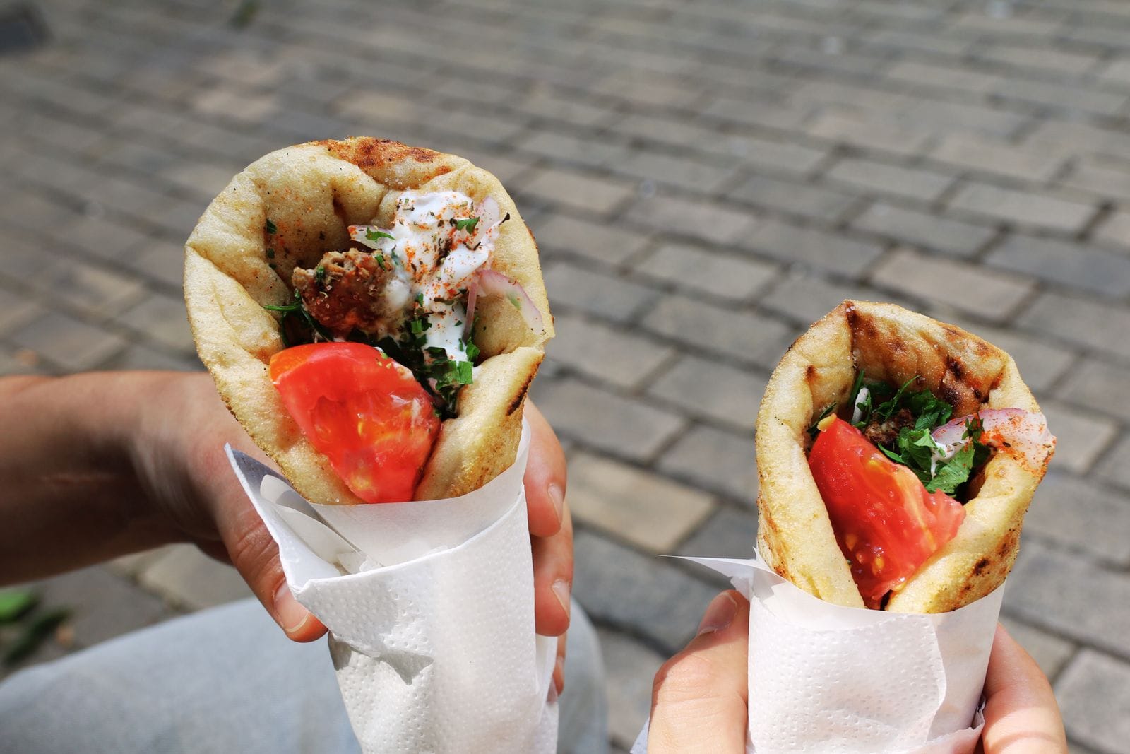 Fresh souvlaki wraps, the cheapest hot meal in Athens at under four euros