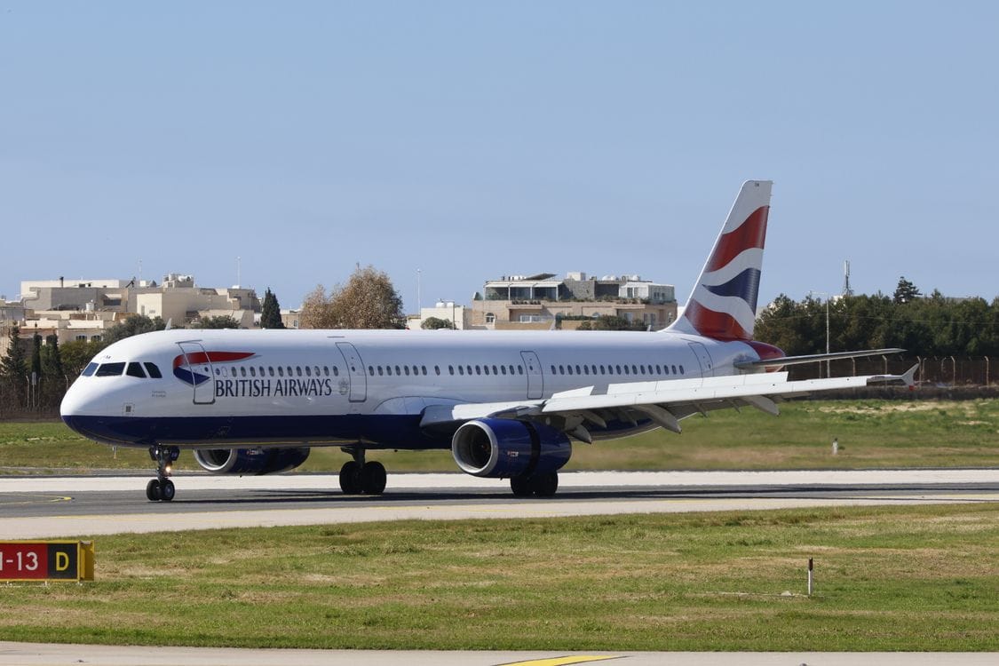 A British Airways Airbus A321 in the sun before take-off: your British Airways baggage allowance depends on the cabin and fare you booked