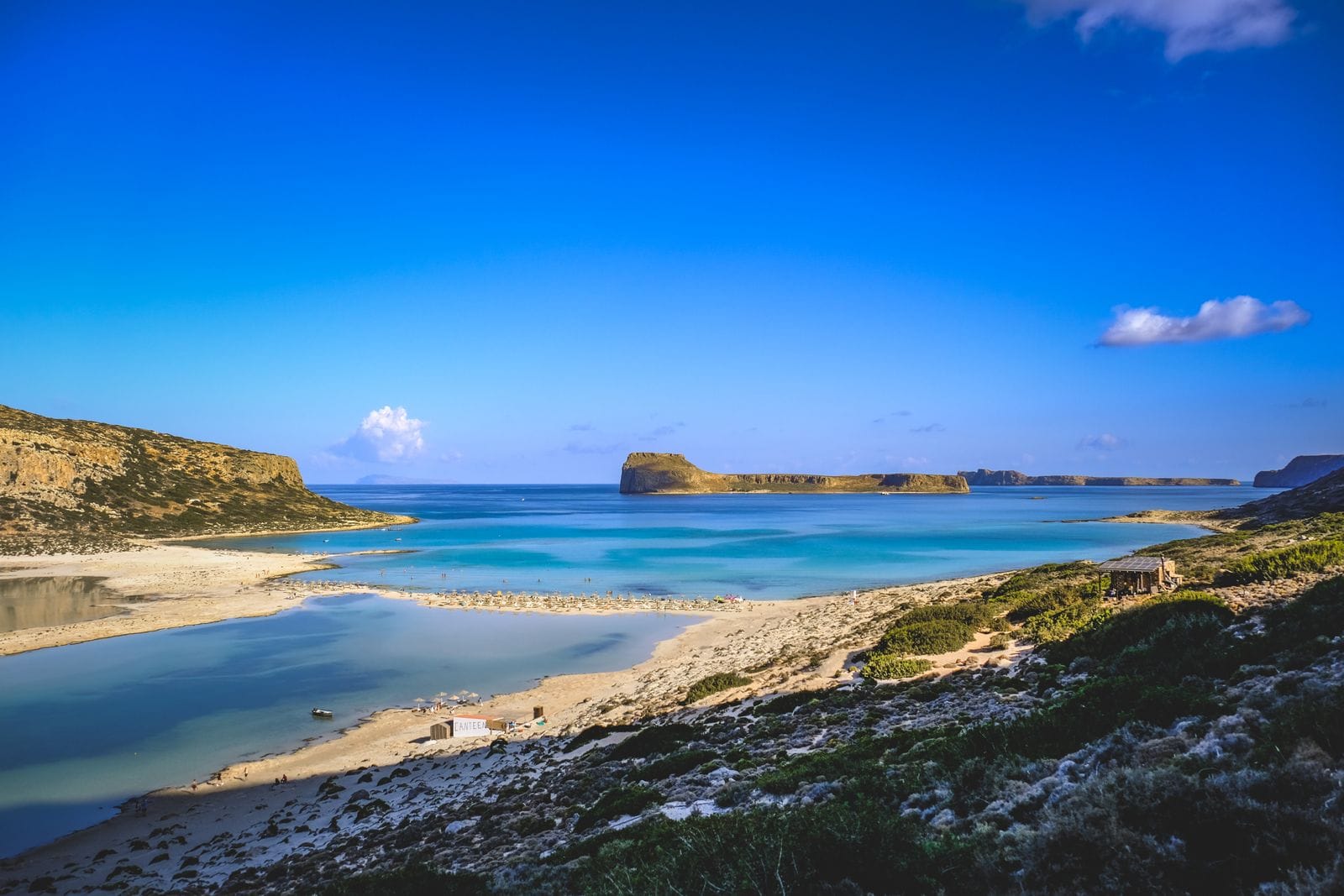 The turquoise shallows and sand spit of Balos Lagoon on Crete's north-west tip