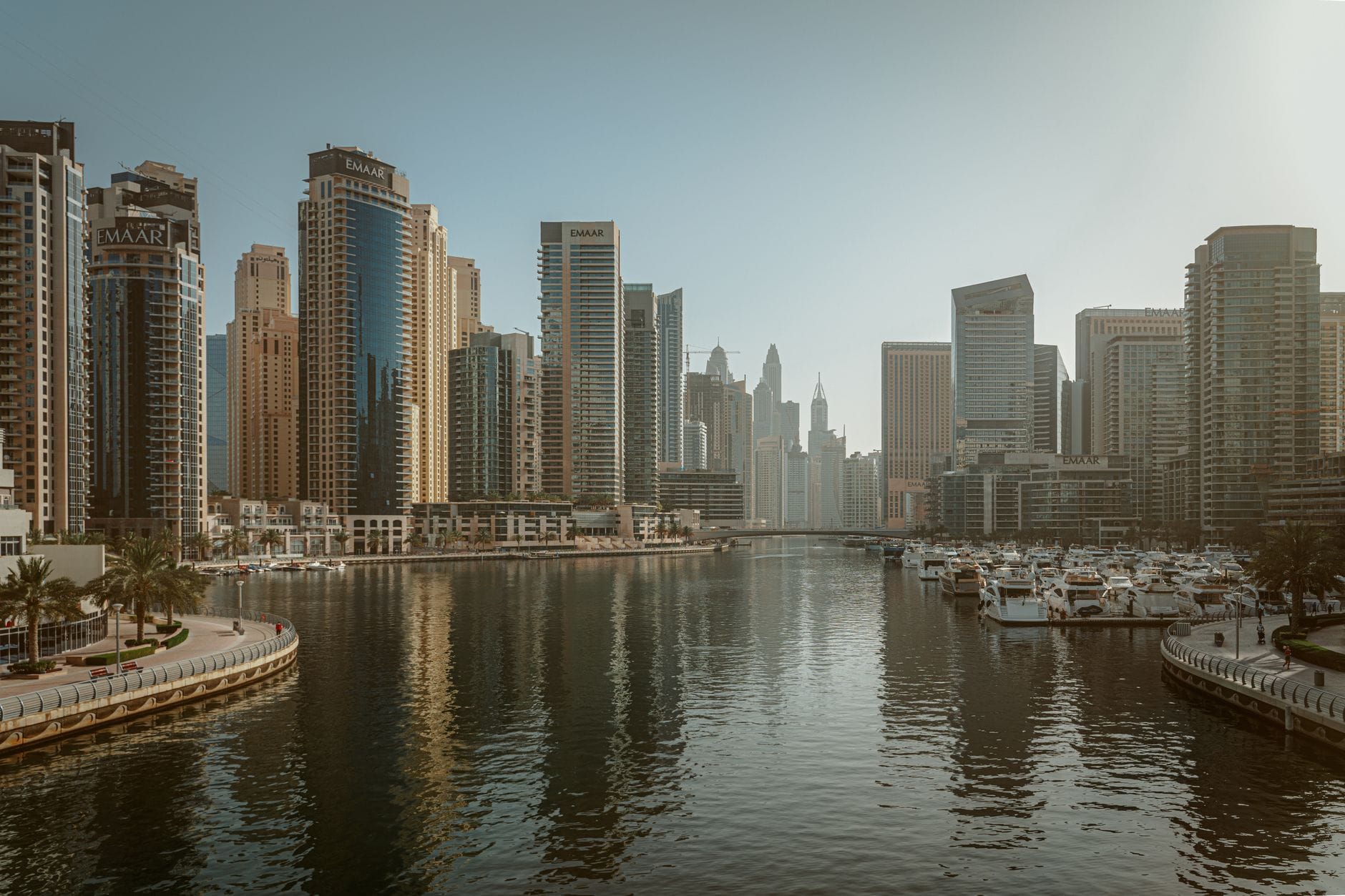 Dubai Marina's waterfront skyline and promenade