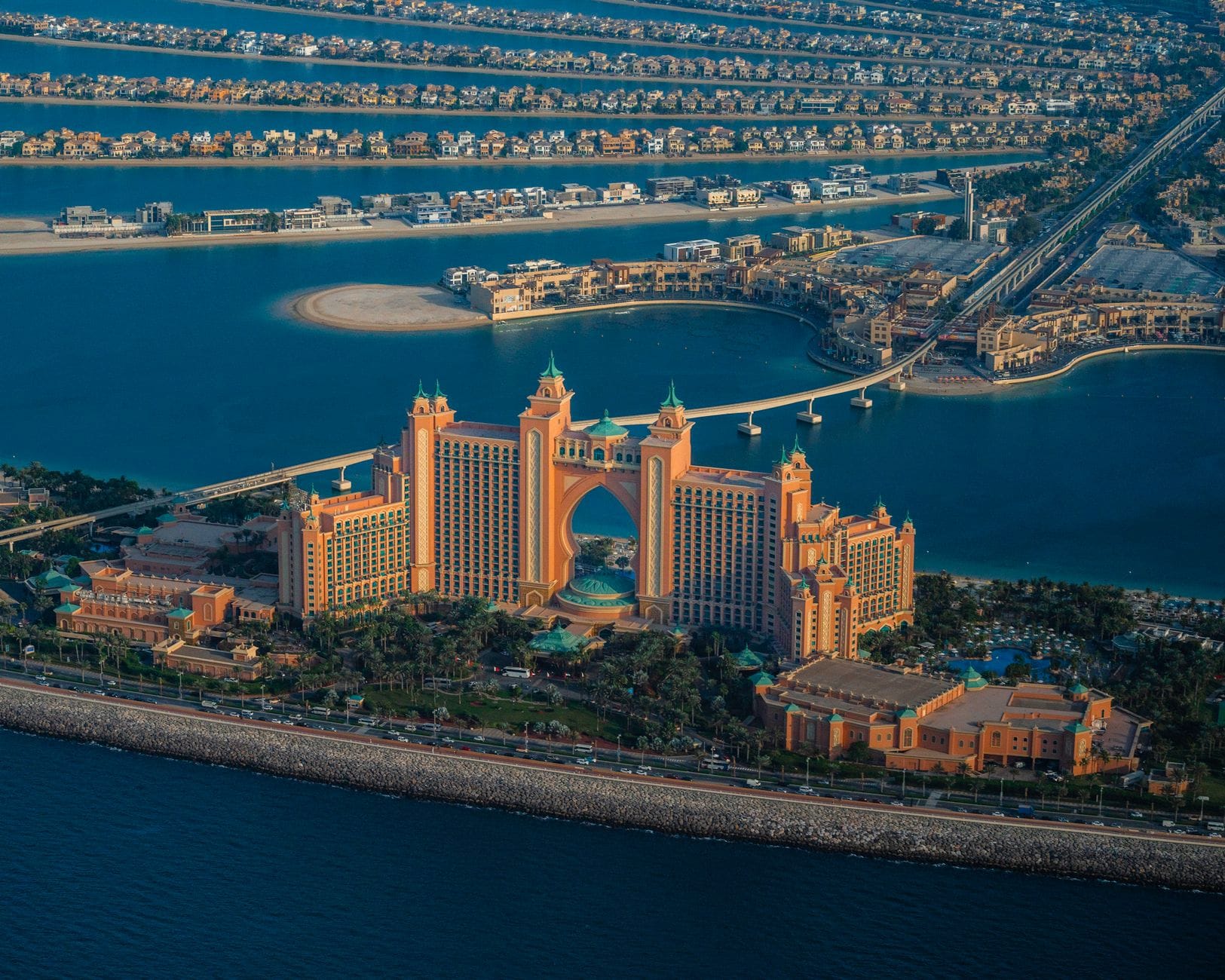 Aerial view of Atlantis The Palm resort on Palm Jumeirah
