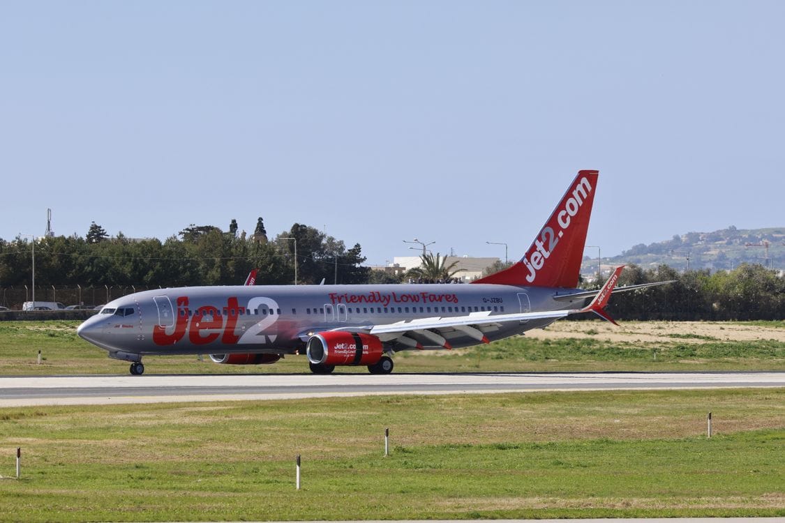 A Jet2 aircraft taxiing on the runway: Jet2 wifi does not exist on any aircraft in the fleet