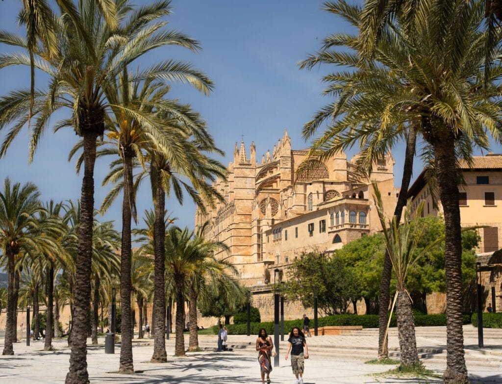 Sunny day at Palma Cathedral in Mallorca, the setting for this Majorca on a budget guide