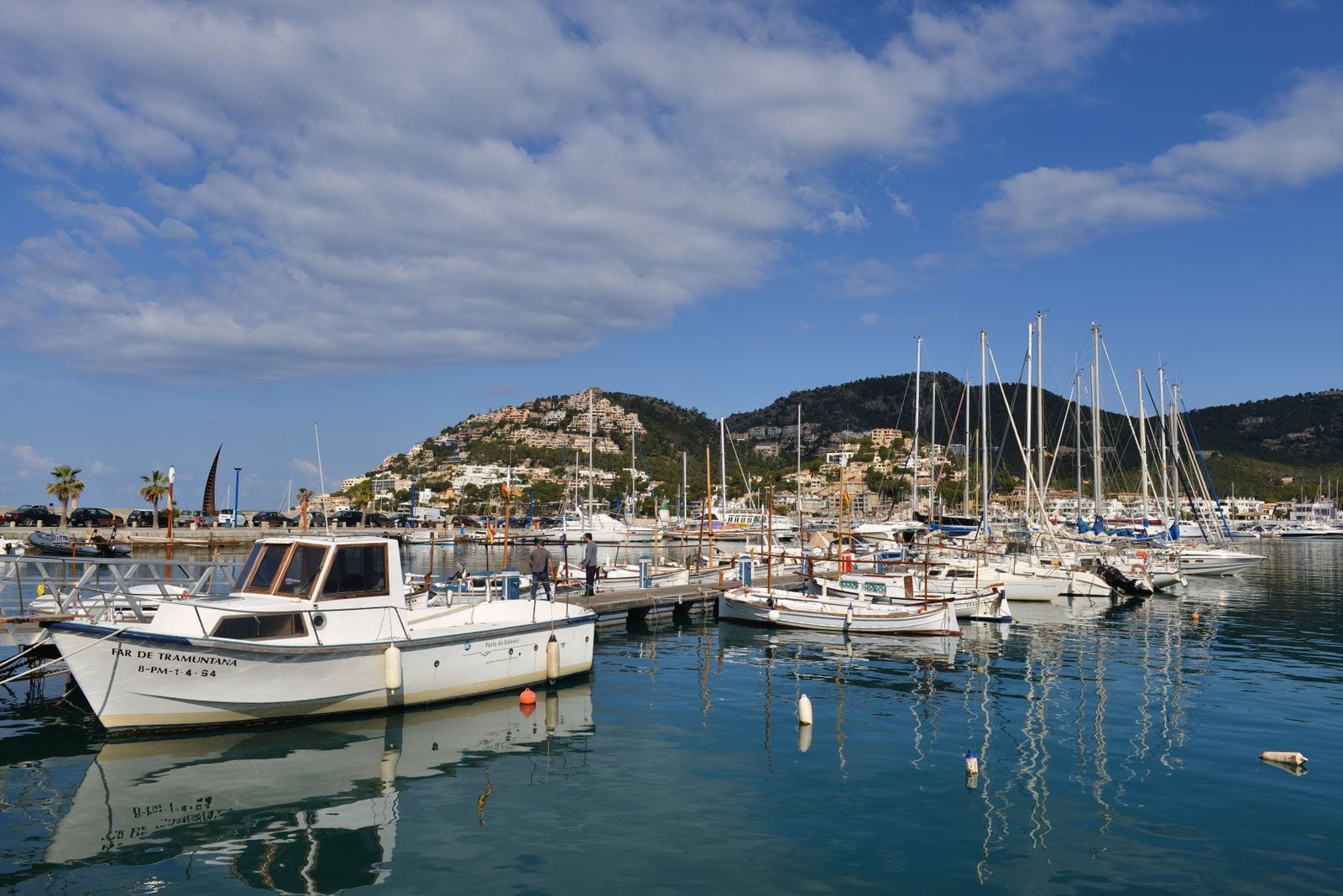 Boats moored in a marina on the Majorca coastline