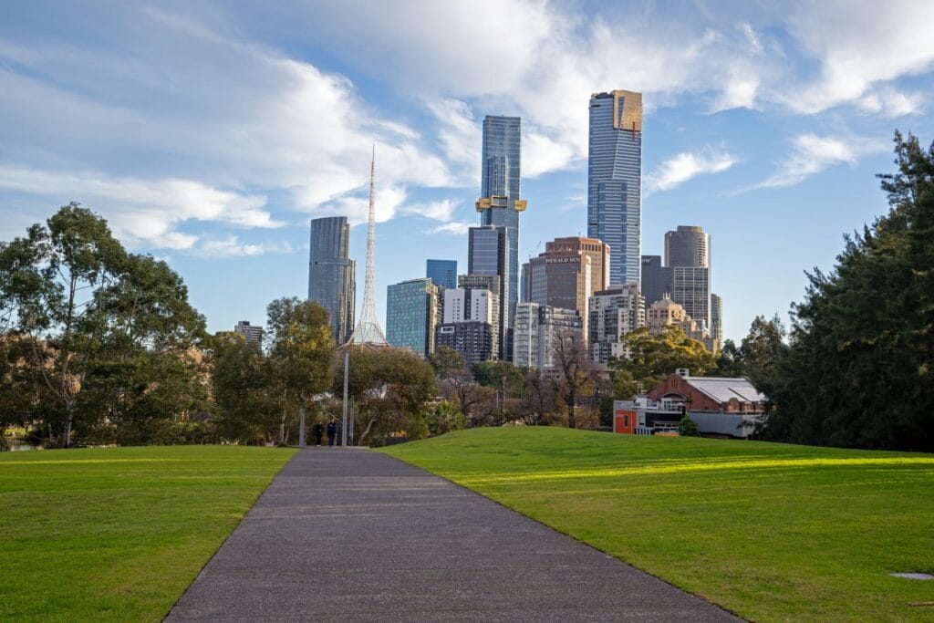 Melbourne skyline and the Yarra River in Australia