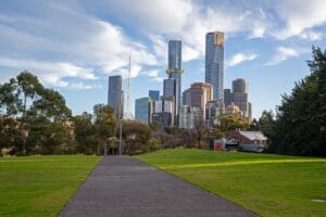 Melbourne skyline and the Yarra River in Australia