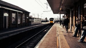 Train arriving at a London railway station