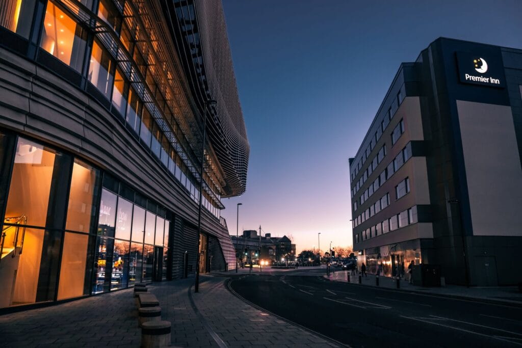 Premier Inn Southampton exterior at dusk