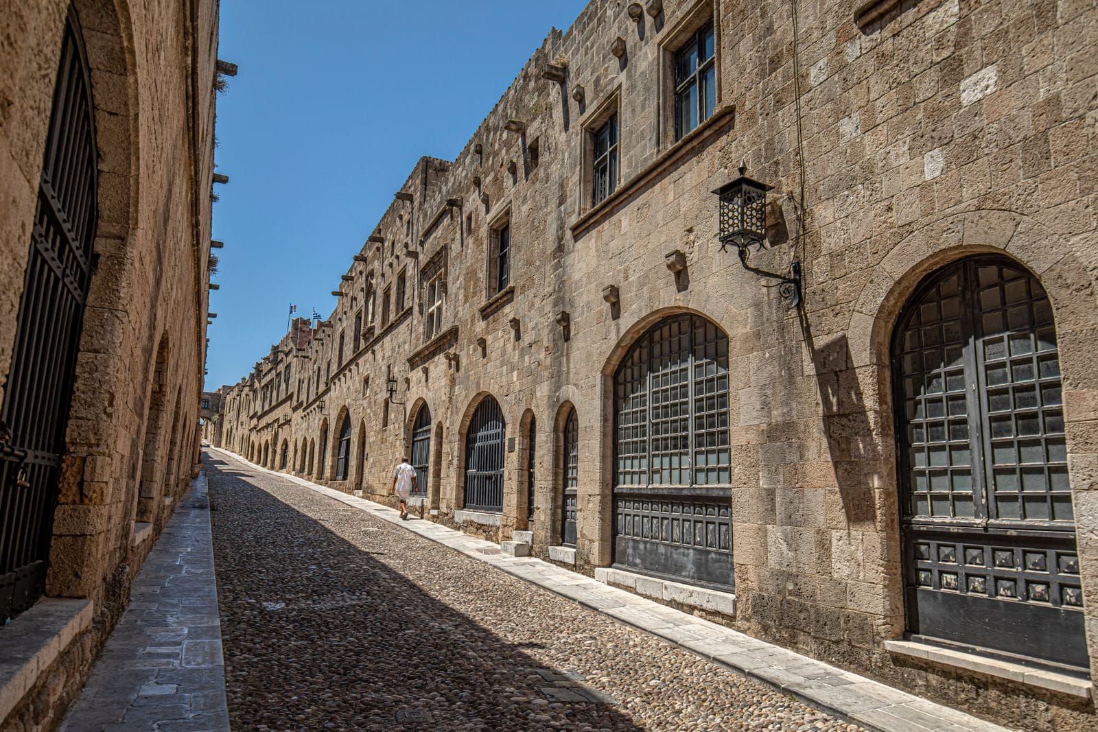 The Street of the Knights in Rhodes Old Town, a cobbled medieval lane lined with stone inns