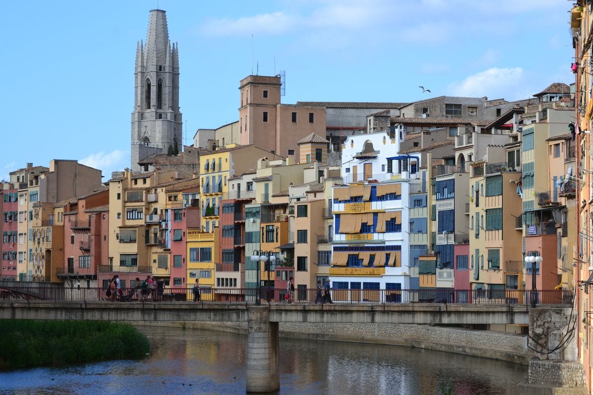 Colourful houses along the Onyar river in Girona's old town