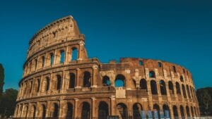 The Colosseum in Rome, Italy, at sunset