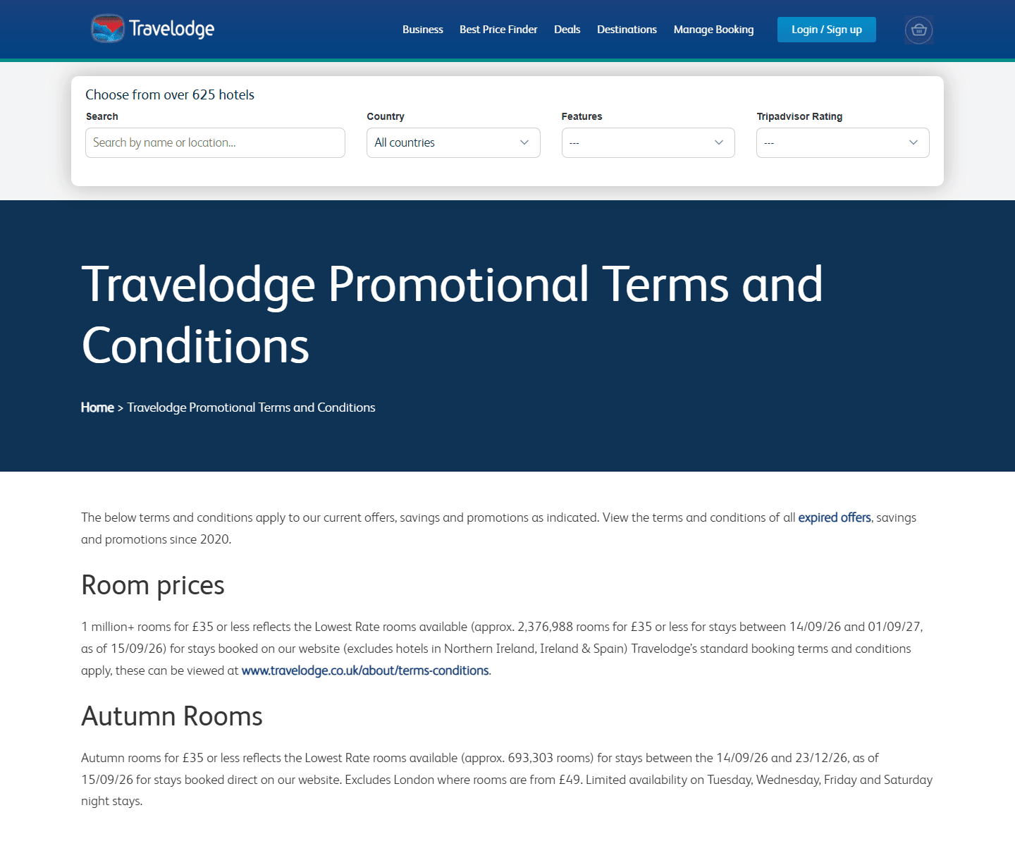 Travelodge £35 rooms promotional terms