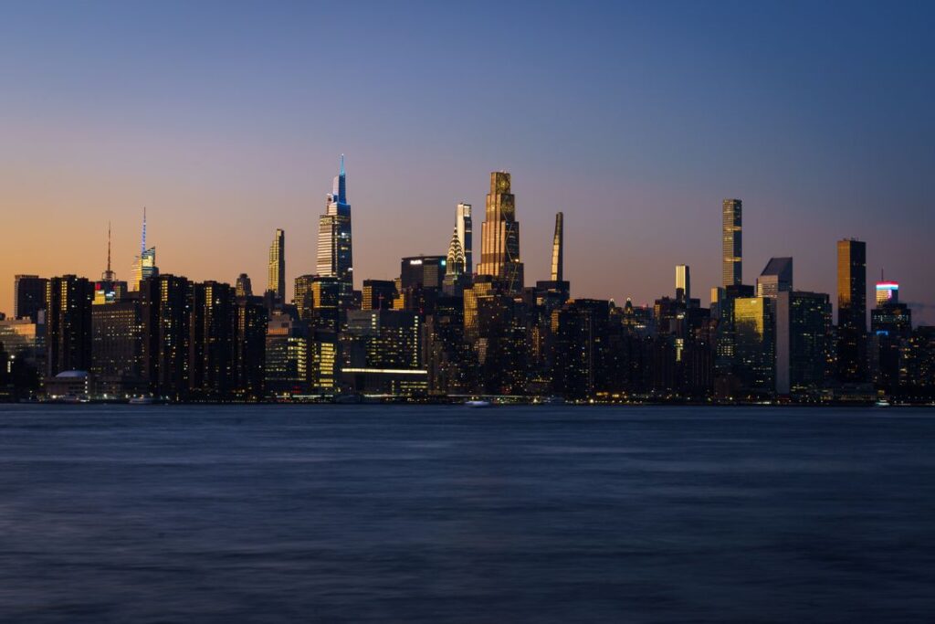 New York skyline at dusk across the water, a long-haul trip Avios points can pay for