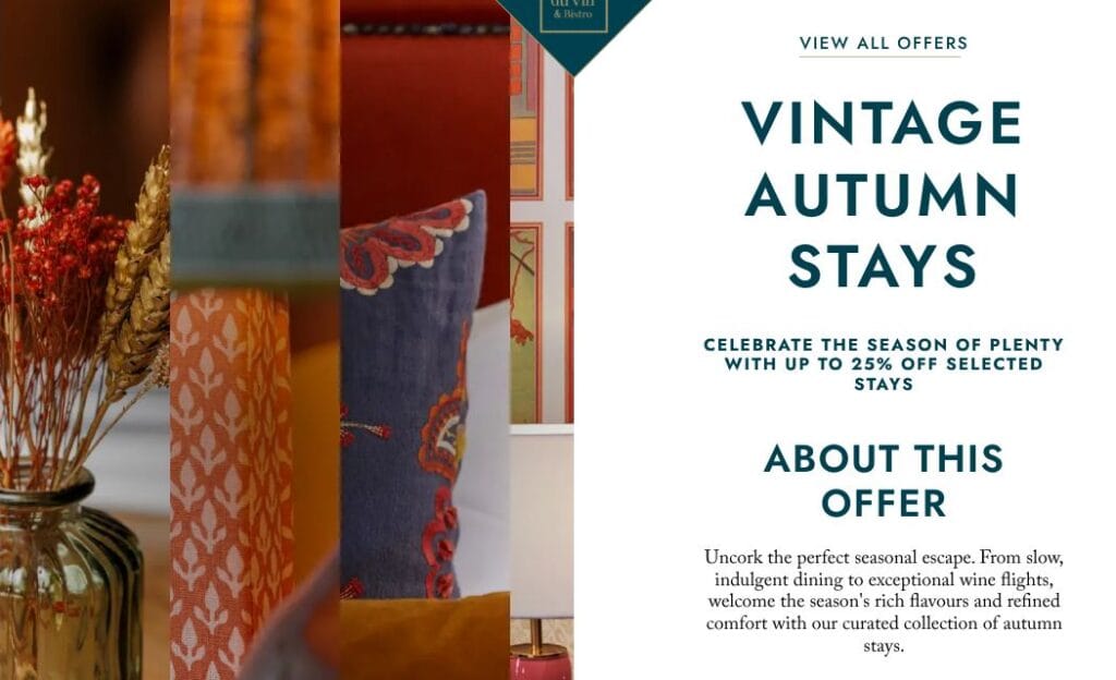 Hotel du Vin Vintage Autumn Stays offer page, up to 25% off selected stays