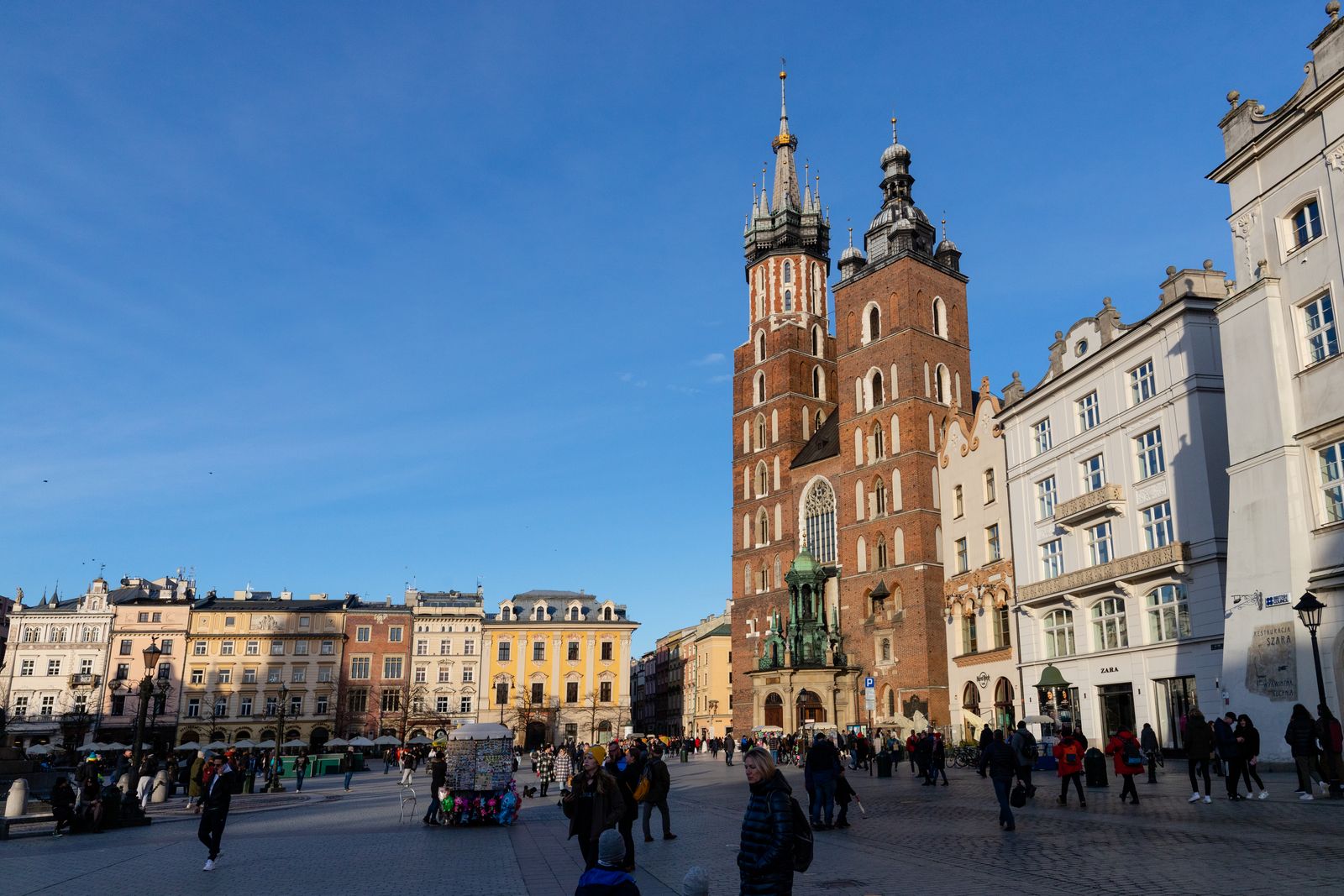 St Mary's Basilica on Krakow's Main Market Square on a clear day