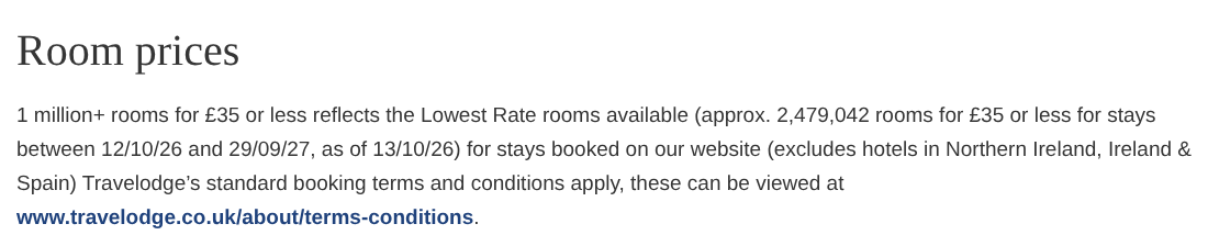 Travelodge £35 rooms promotional terms